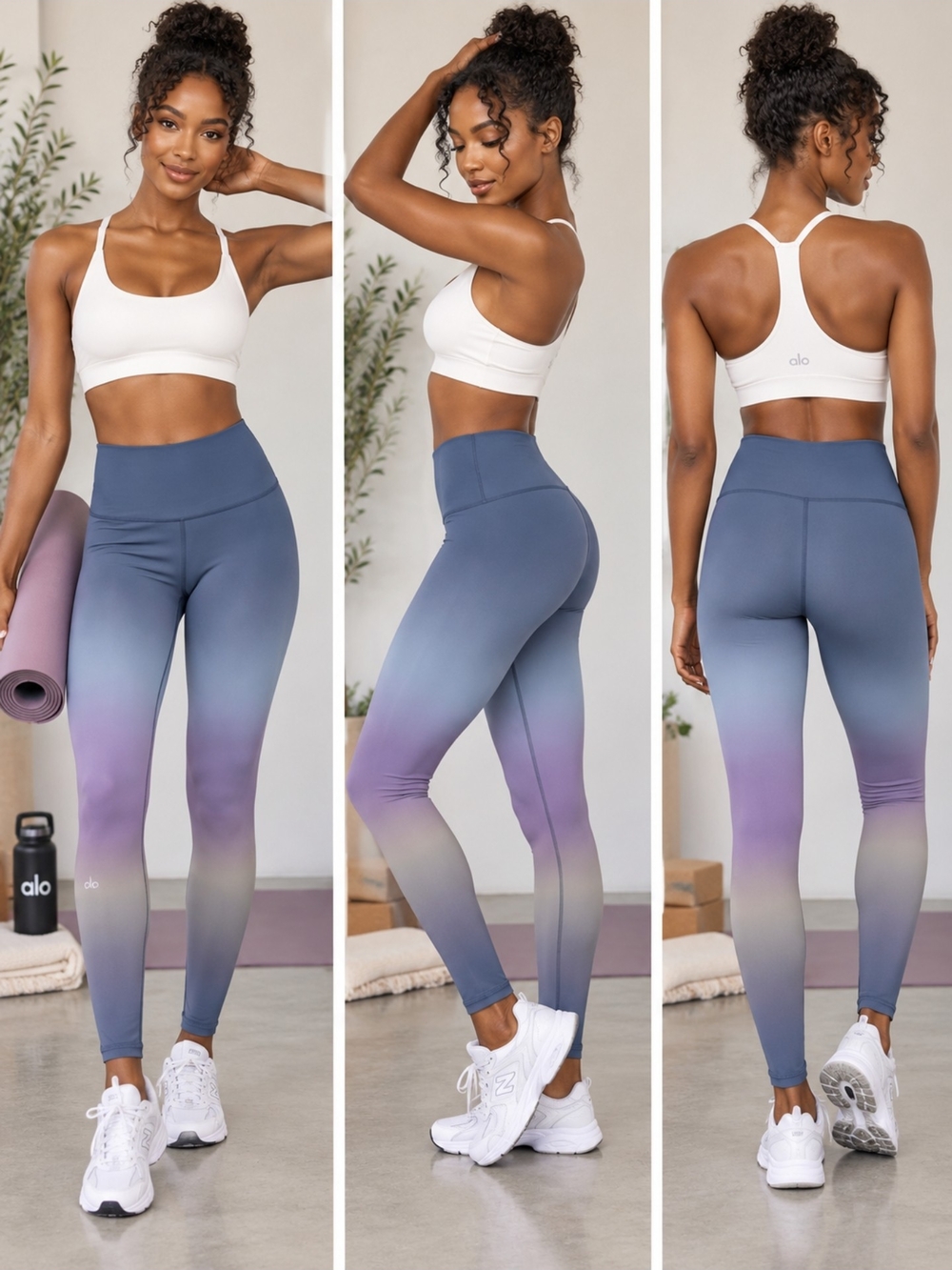Alo Yoga XXS High Waist Ombre Gradient Leggings Blue Purple Gray Yoga Activewear
